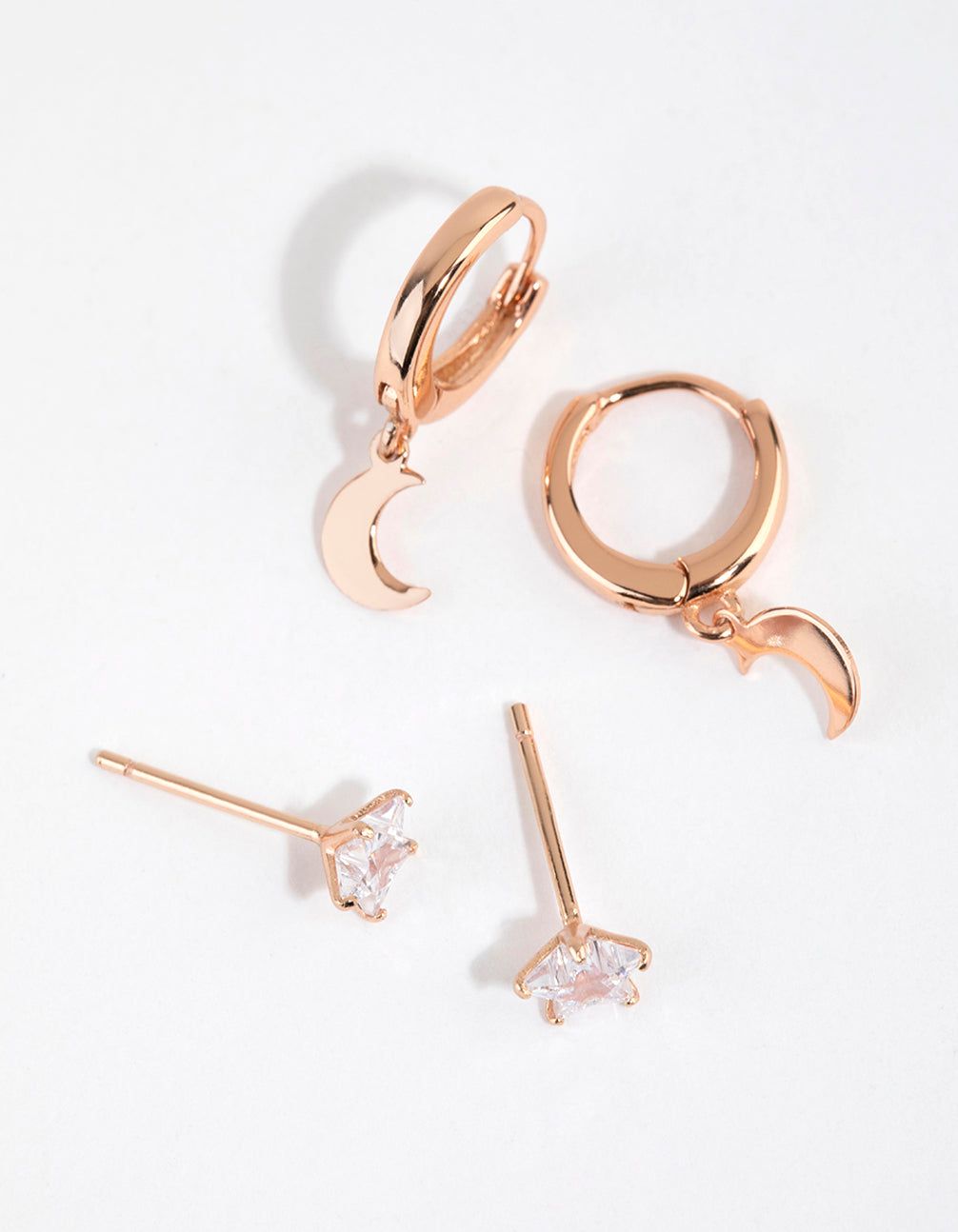 Rose Gold Plated Sterling Silver Moon Earring Pack sold by lovisa