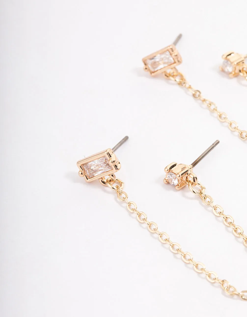 Gold Plated Cubic Zirconia Round & Baguette Chain Earrings sold by lovisa product image thumbnail 2