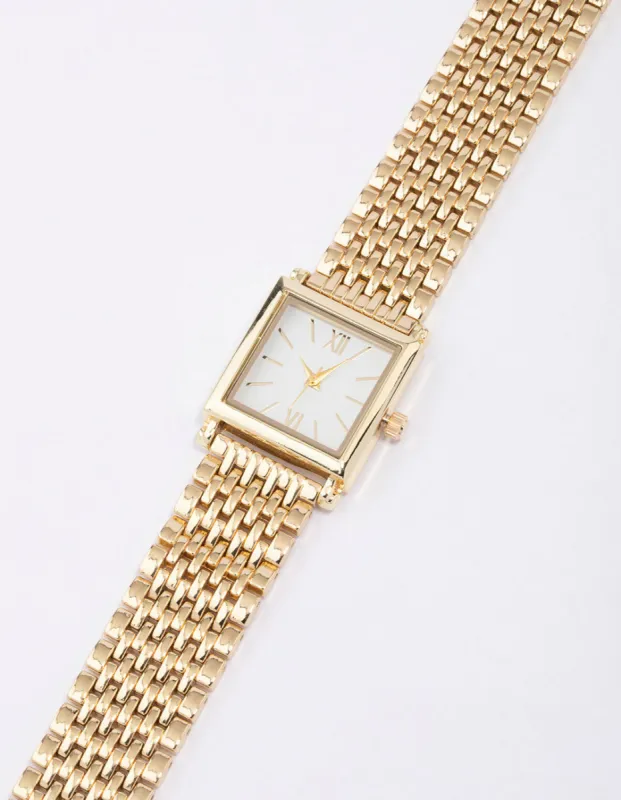 Gold & White Square Watch sold by lovisa
