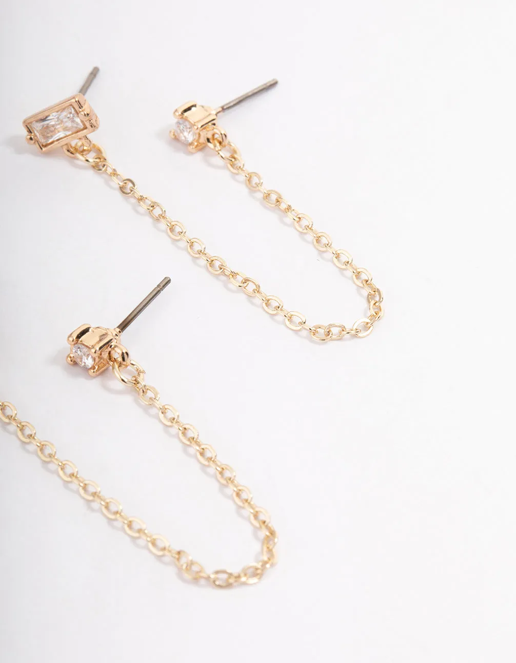 Gold Plated Cubic Zirconia Round & Baguette Chain Earrings sold by lovisa product image thumbnail 3