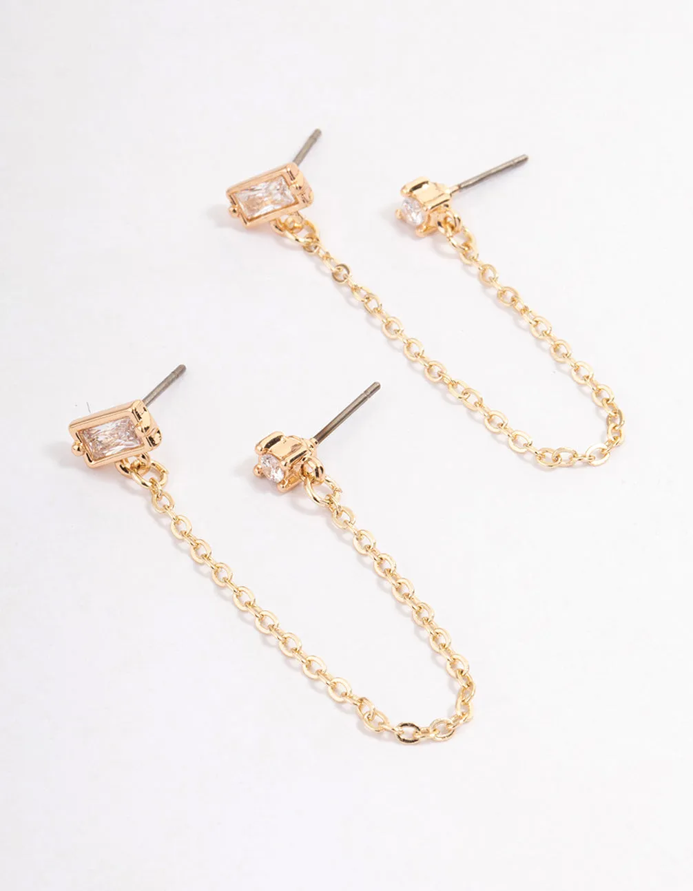 Gold Plated Cubic Zirconia Round & Baguette Chain Earrings sold by lovisa