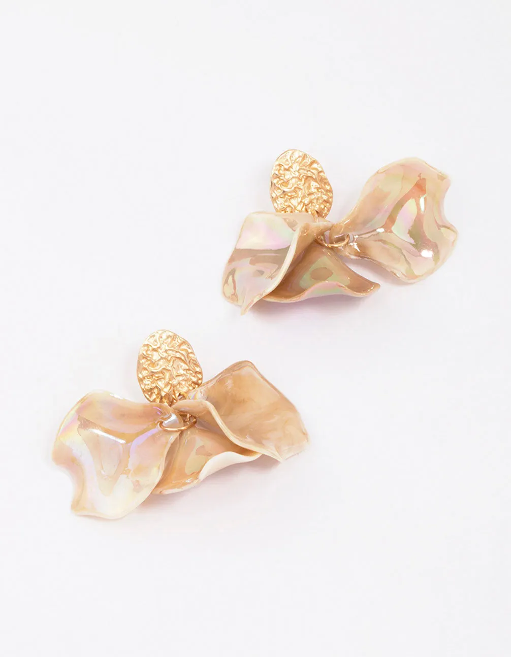 Gold Textured Petal Leaves Drop Earrings sold by lovisa
