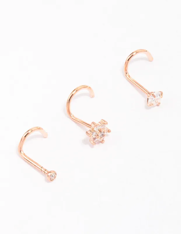 Rose Gold Plated Surgical Steel Flower Nose Piercing 3-Pack sold by lovisa