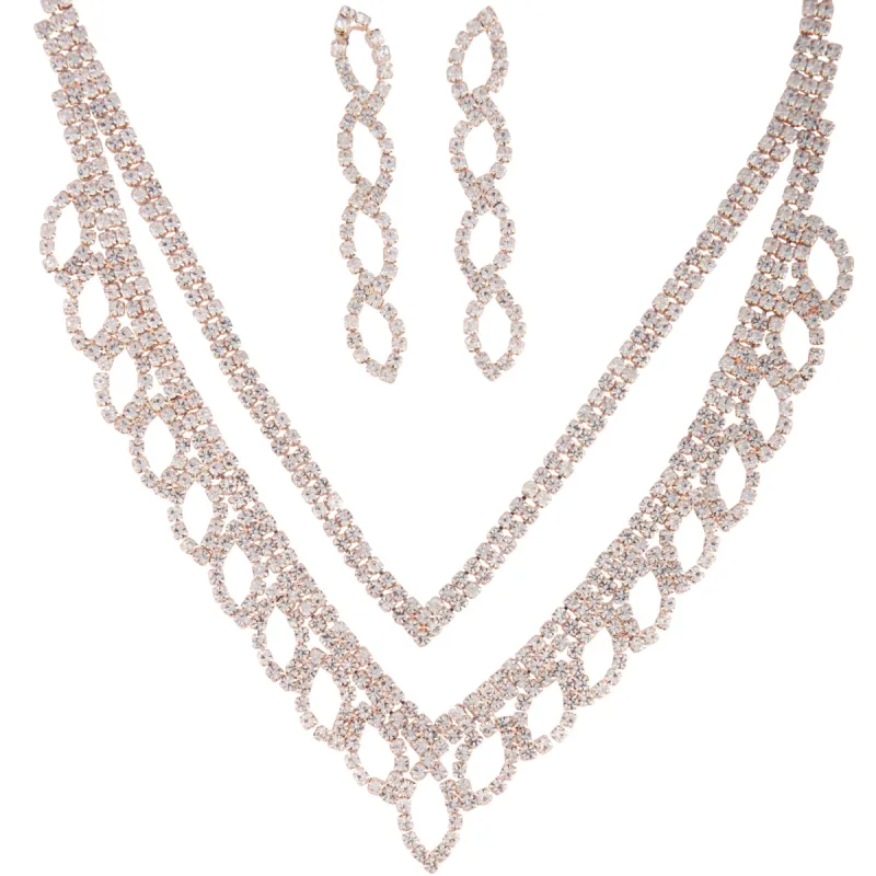 Rose Gold Diamante Earrings Necklace Leaf Set sold by lovisa