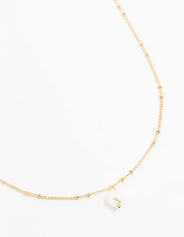 Gold Ball Chain Pearl Necklace sold by lovisa