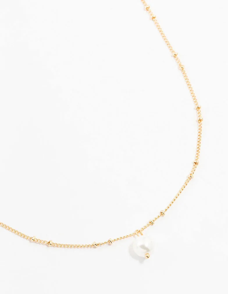 Gold Ball Chain Pearl Necklace sold by lovisa