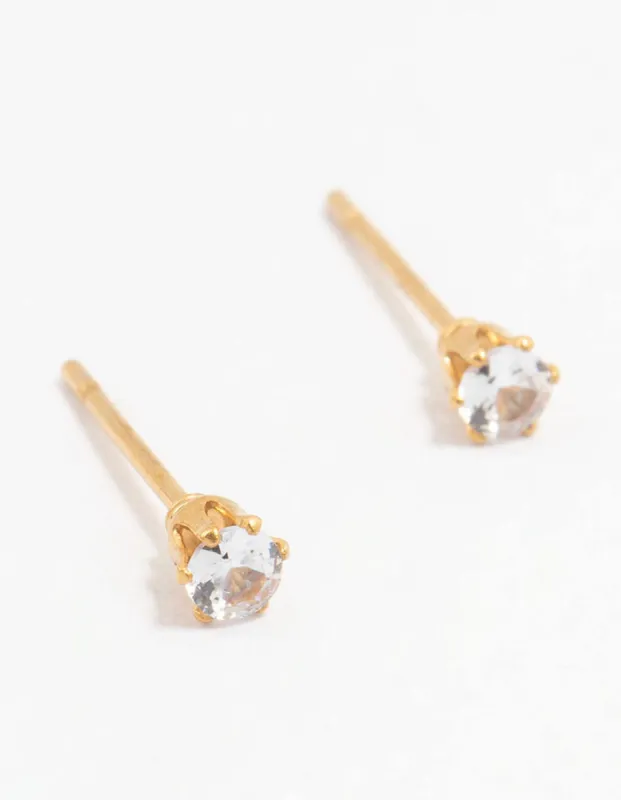 Waterproof Gold Plated Stainless Steel Cubic Zirconia Stud Earrings 3 MM sold by lovisa