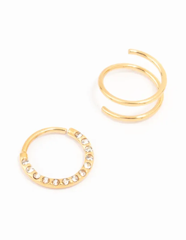 Gold Plated Cubic Zirconia And Spiral Nose 2-Pack sold by lovisa