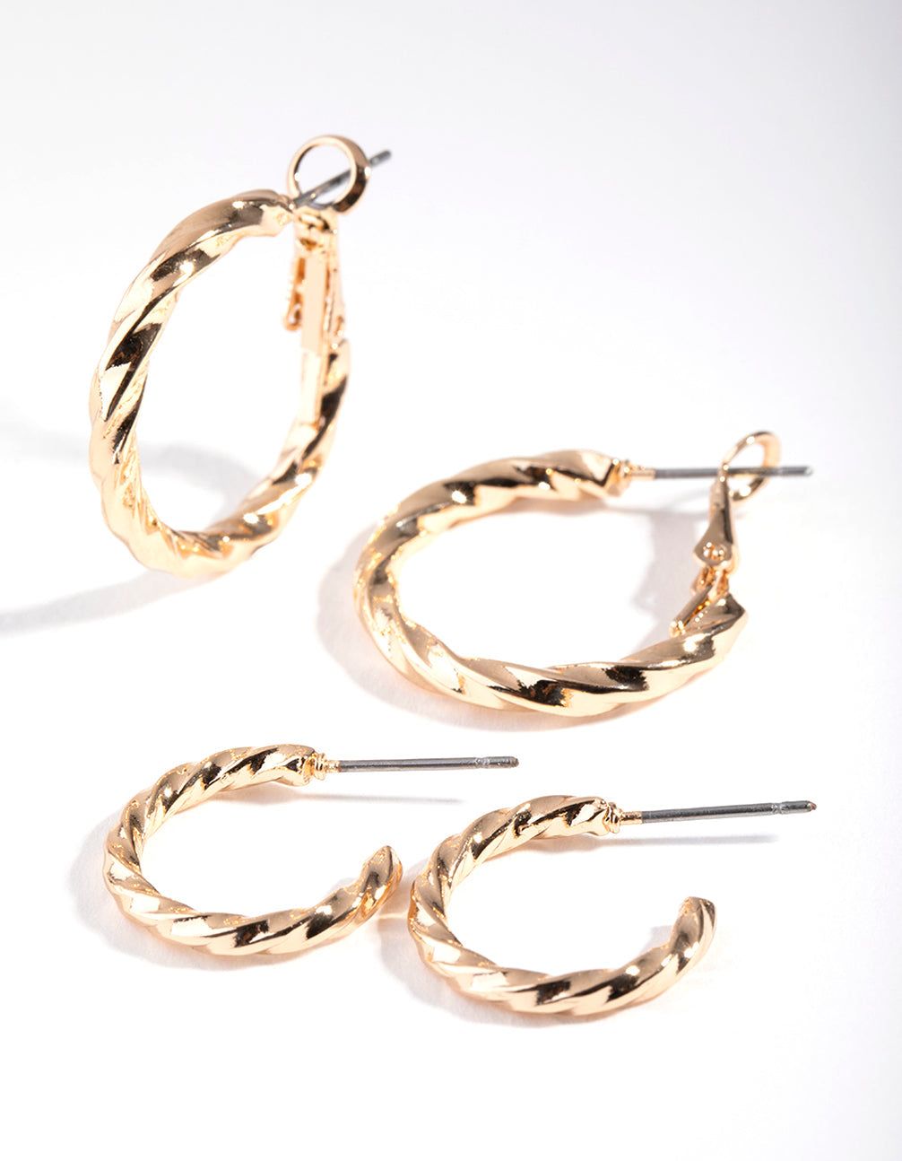 Gold Twisted Hoop Earring Set sold by lovisa