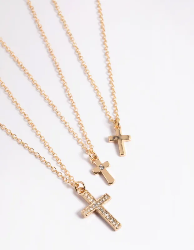 Gold Small & Medium Cross Necklace Pack sold by lovisa