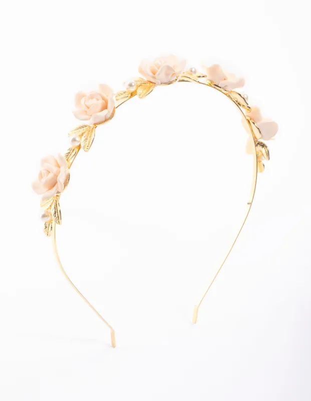 Gold Rose & Pearl Leaf Headband sold by lovisa