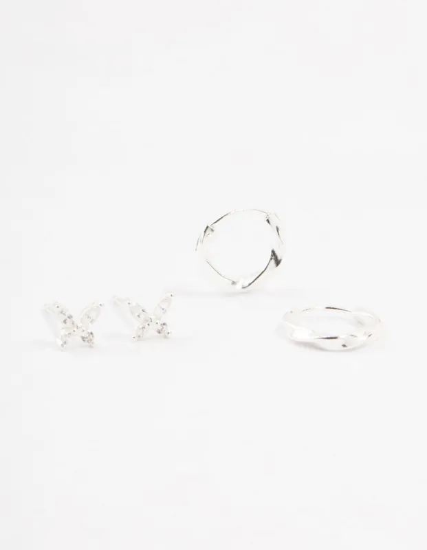 Sterling Silver Butterfly & Hoop Stud Earrings 2-Pack sold by lovisa