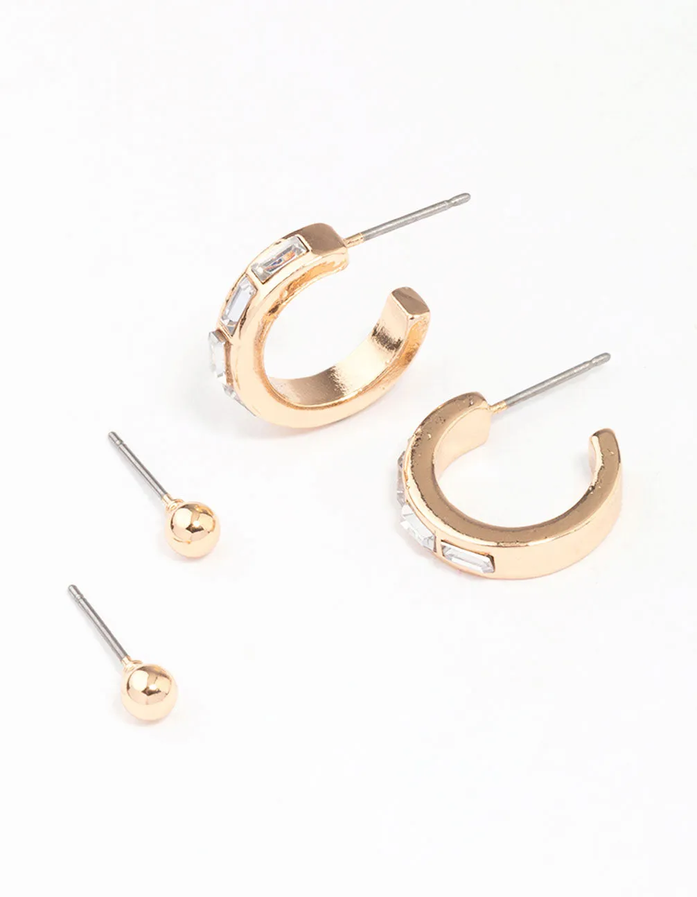 Gold Rectangular Diamante Hoop & Stud Earring Pack sold by lovisa