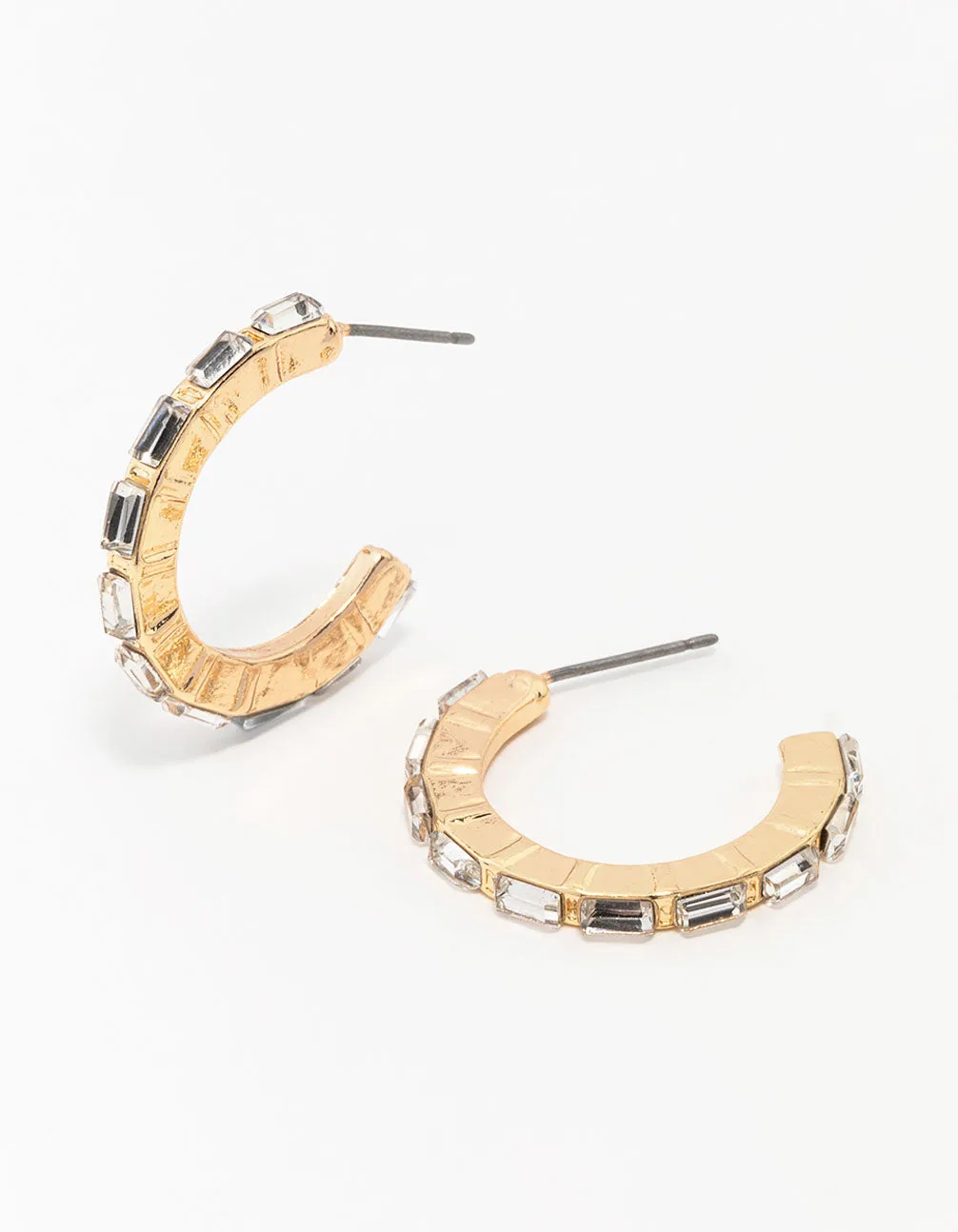 Gold Diamante Encased Baguette Hoop Earrings sold by lovisa