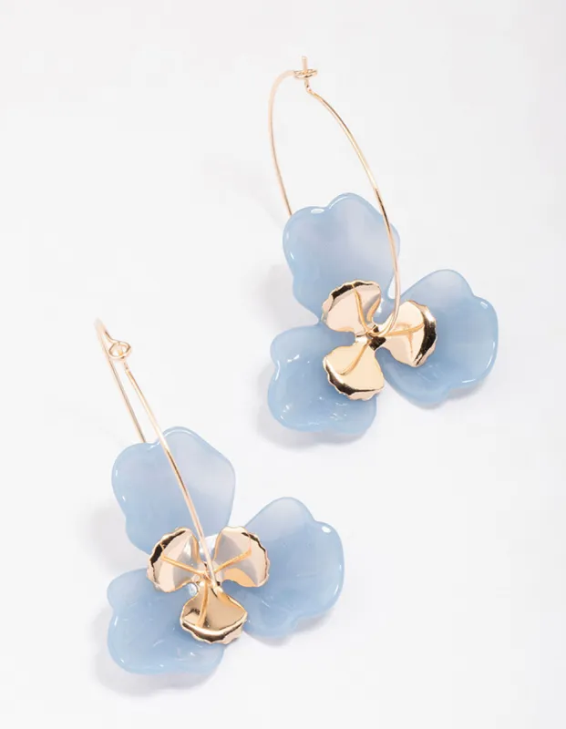 Gold & Blue Large Wire Hoop Earrings sold by lovisa