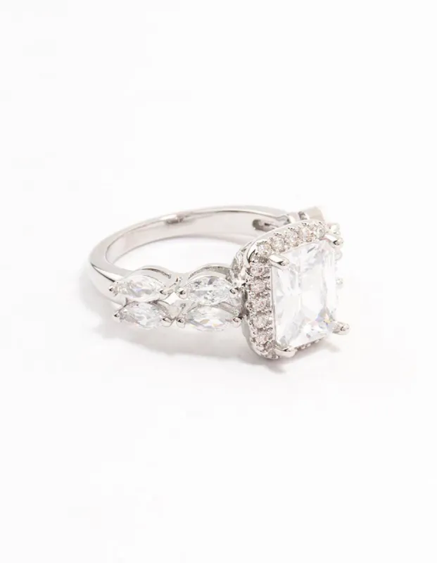 Rhodium Eloquent Cubic Zirconia Rectangular Ring sold by lovisa