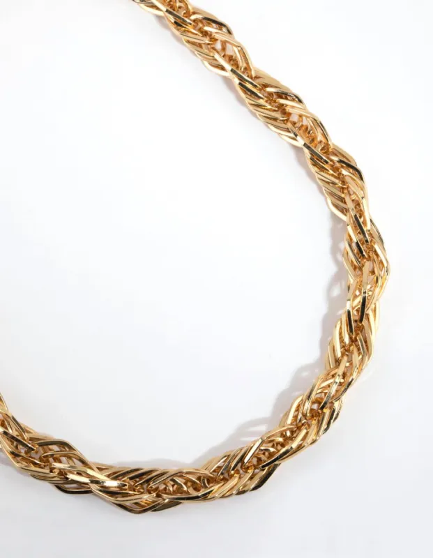 Gold Plated Textured Twist Chain Necklace sold by lovisa