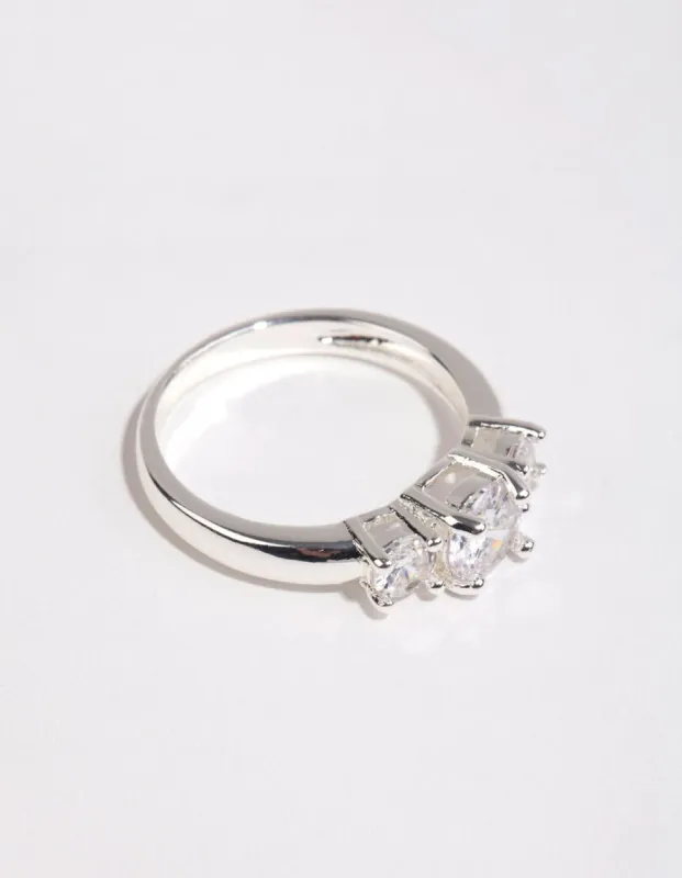 Silver Plated Cubic Zirconia Triple Stone Ring sold by lovisa
