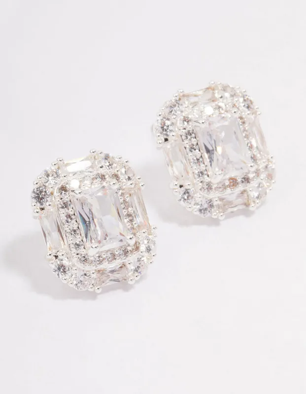 Silver Multi Cubic Zirconia Square Stone Stud Earrings sold by lovisa