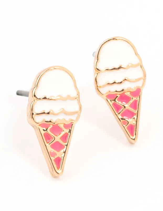 Gold Ice Cream Stud Earrings sold by lovisa