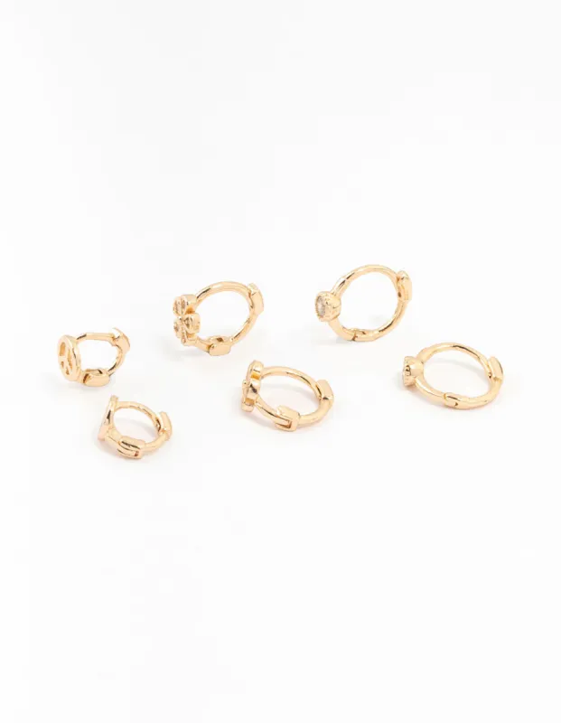 Gold Mixed Diamante Flower Earrings 3-Pack sold by lovisa