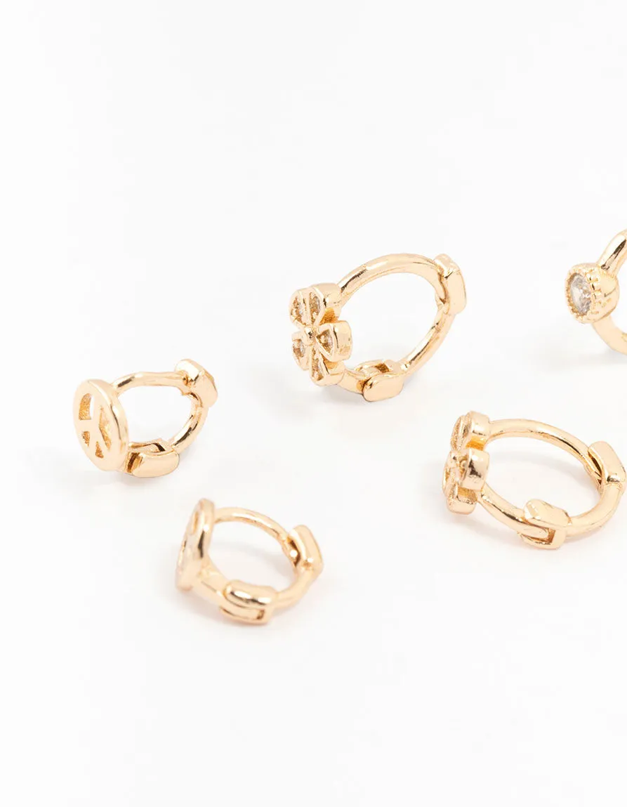 Gold Mixed Diamante Flower Earrings 3-Pack sold by lovisa product image thumbnail 2