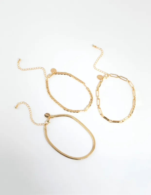 Gold Plated Mixed Chain Anklet Pack sold by lovisa