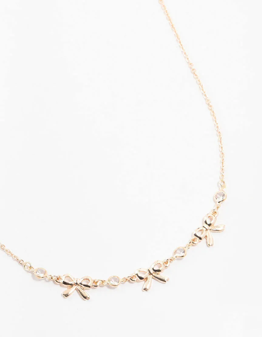 Rose Gold Station Diamante Bow Necklace sold by lovisa