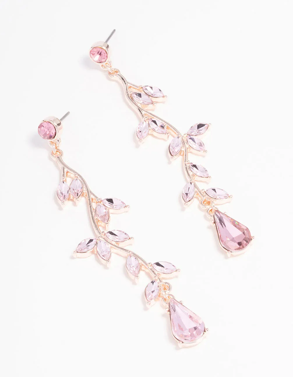 Rose Gold Pink Diamante Leaf Drop Earrings sold by lovisa