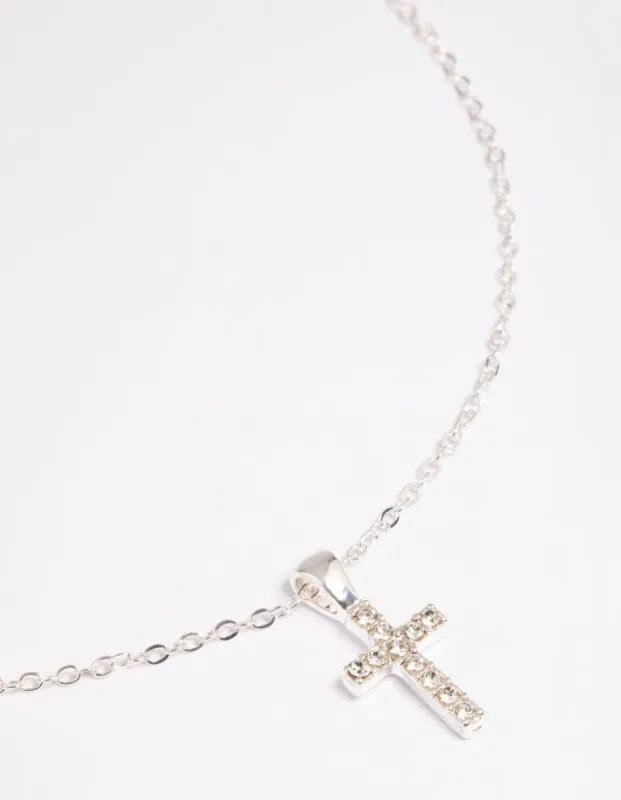 Silver Diamante Cross Necklace sold by lovisa
