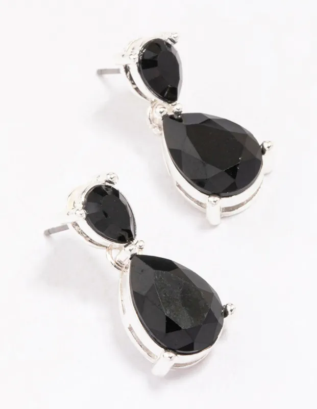 Silver Black Stone Teardrop Earrings sold by lovisa