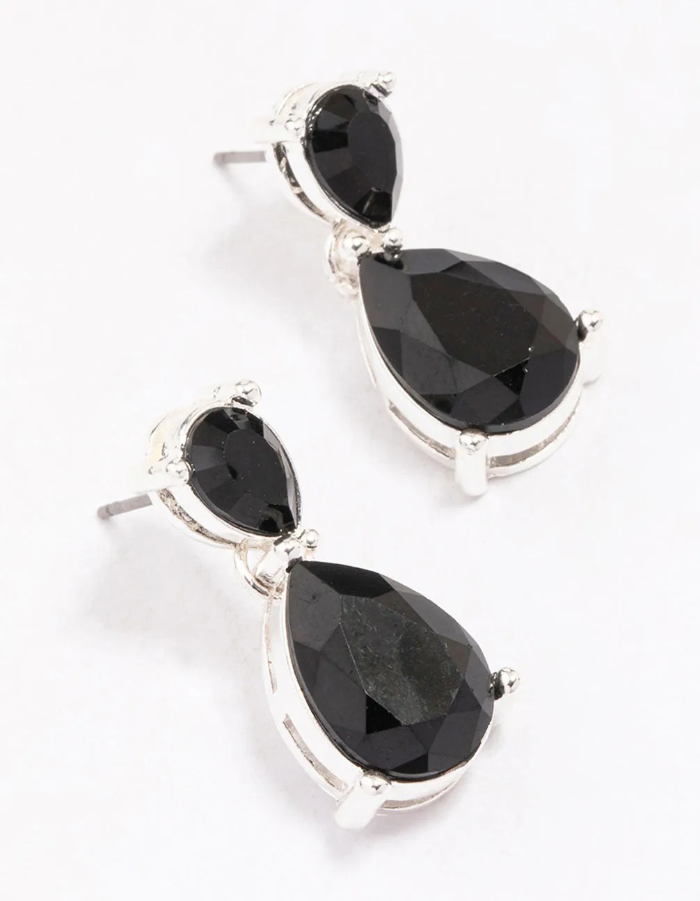 Silver Black Stone Teardrop Earrings sold by lovisa
