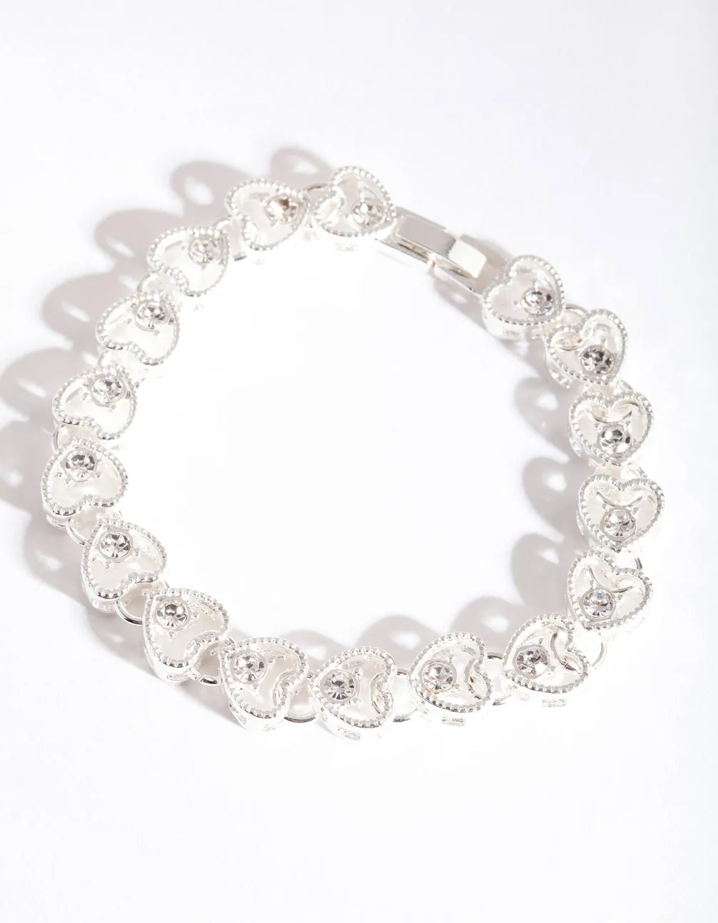 Silver Diamante Heart Link Bracelet sold by lovisa