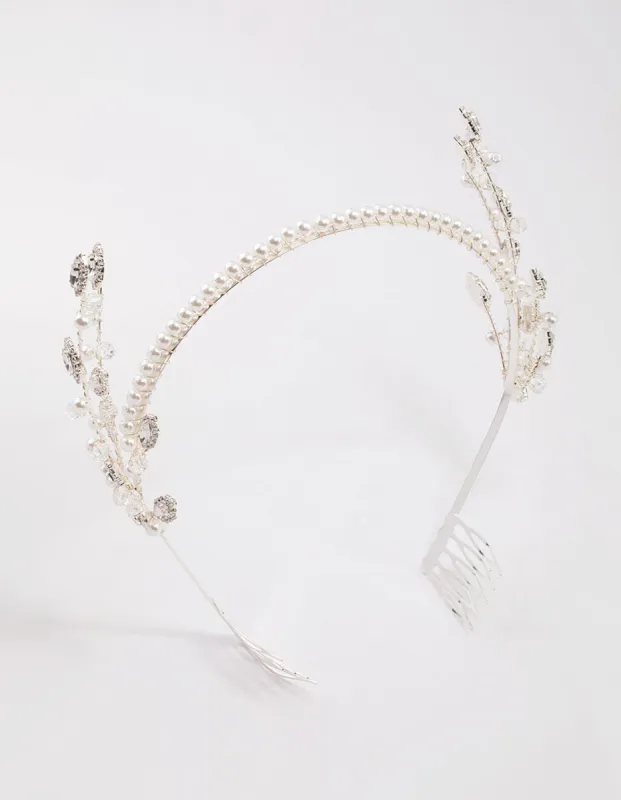 Silver Pearl & Diamante Headband sold by lovisa