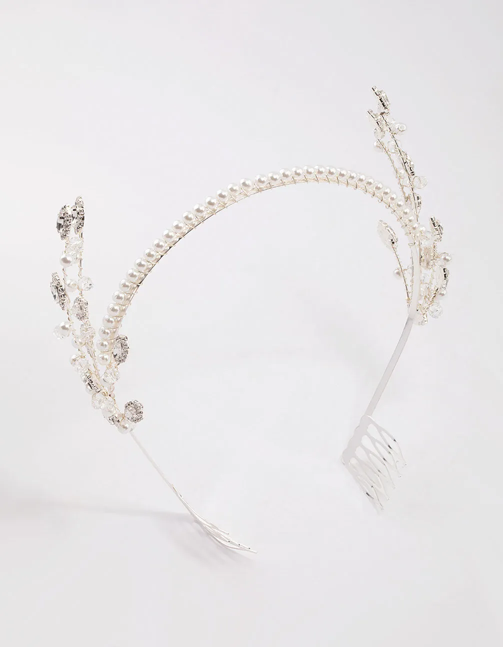 Silver Pearl & Diamante Headband sold by lovisa