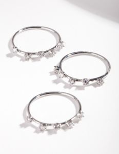 Rhodium Cubic Zirconia Pattern Ring Stack sold by lovisa