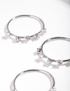 Rhodium Cubic Zirconia Pattern Ring Stack sold by lovisa