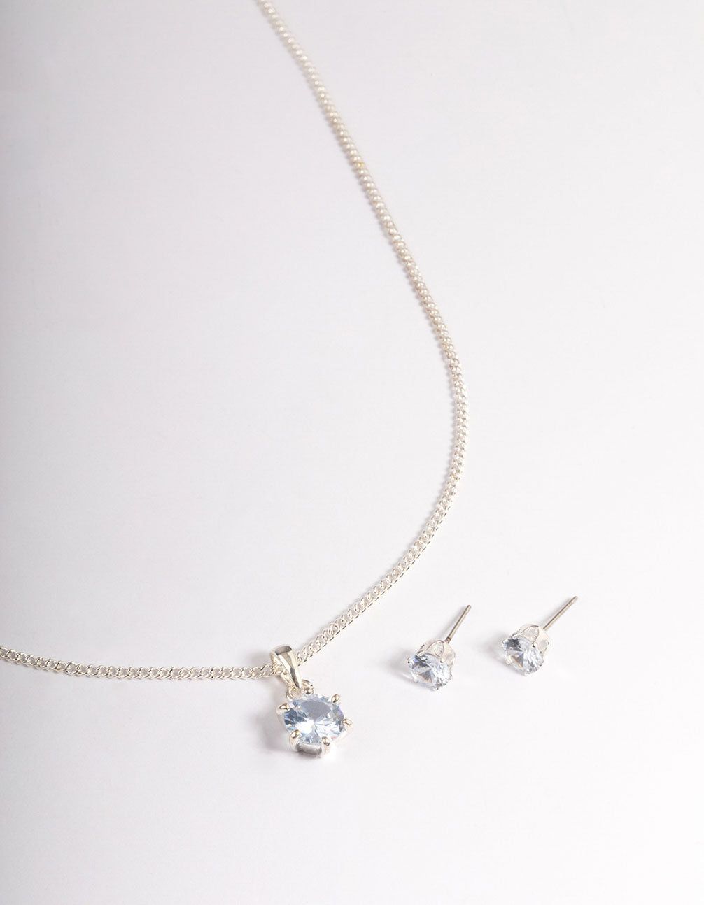 Silver Plated Cubic Zirconia Necklace & Stud Earrings Set sold by lovisa
