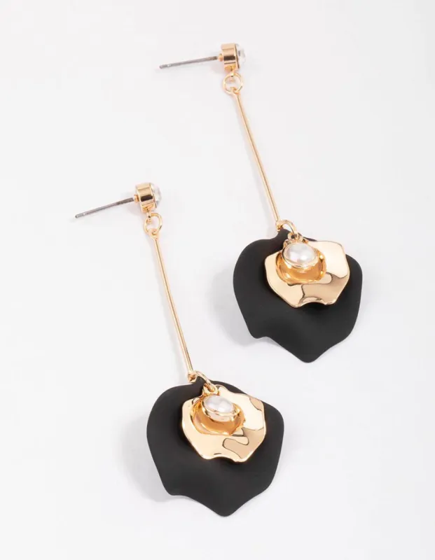 Gold & Black Petal Drop Earrings sold by lovisa