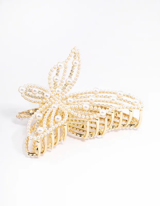 Gold Pearl Butterfly Hair Claw sold by lovisa