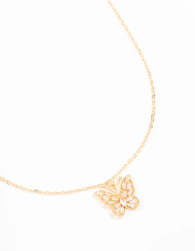 Gold Butterfly Rectangular Diamante Necklace sold by lovisa