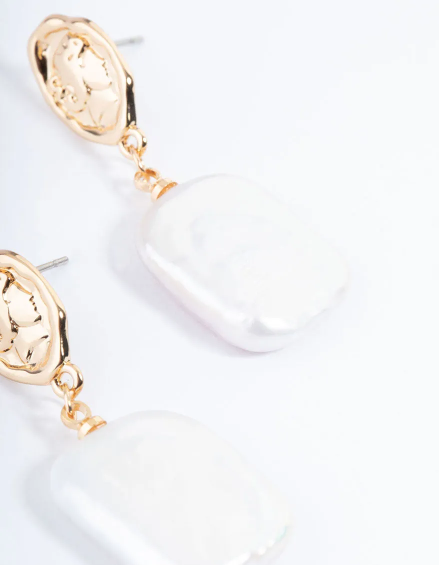 Gold Plated Oval Coin & Freshwater Pearl Drop Earrings sold by lovisa product image thumbnail 3
