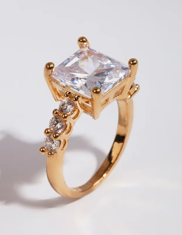 Gold Princess Cut Cubic Zirconia Ring sold by lovisa