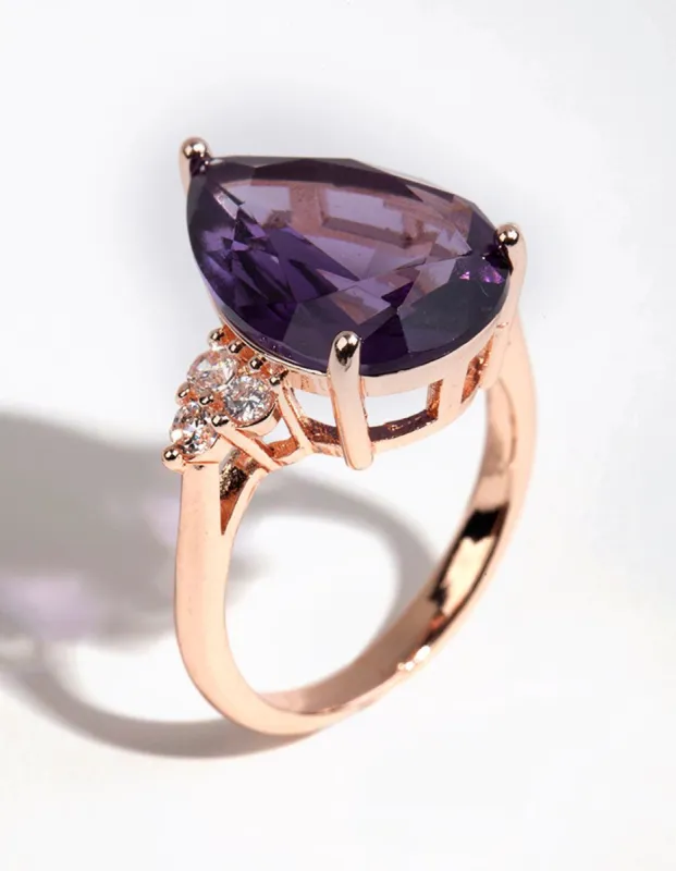 Rose Gold Pear Purple Cubic Zirconia Ring made by lovisa