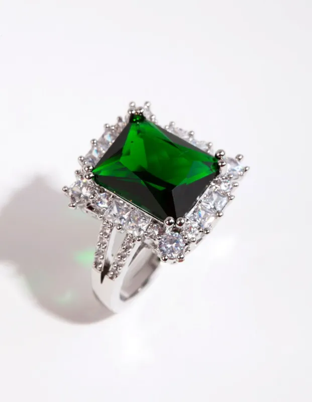 Rhodium Asscher Emerald Cubic Zirconia Ring sold by lovisa