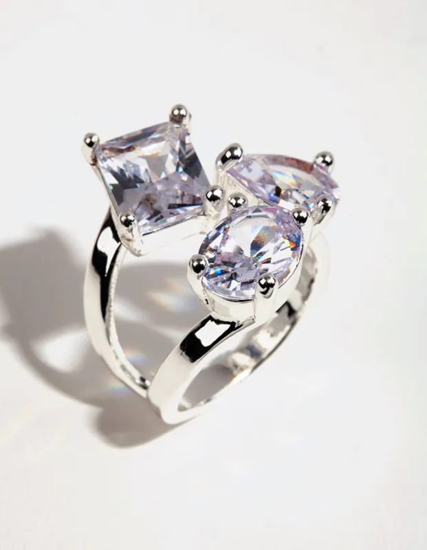 Rhodium Cubic Zirconia Large Stone Ring sold by lovisa