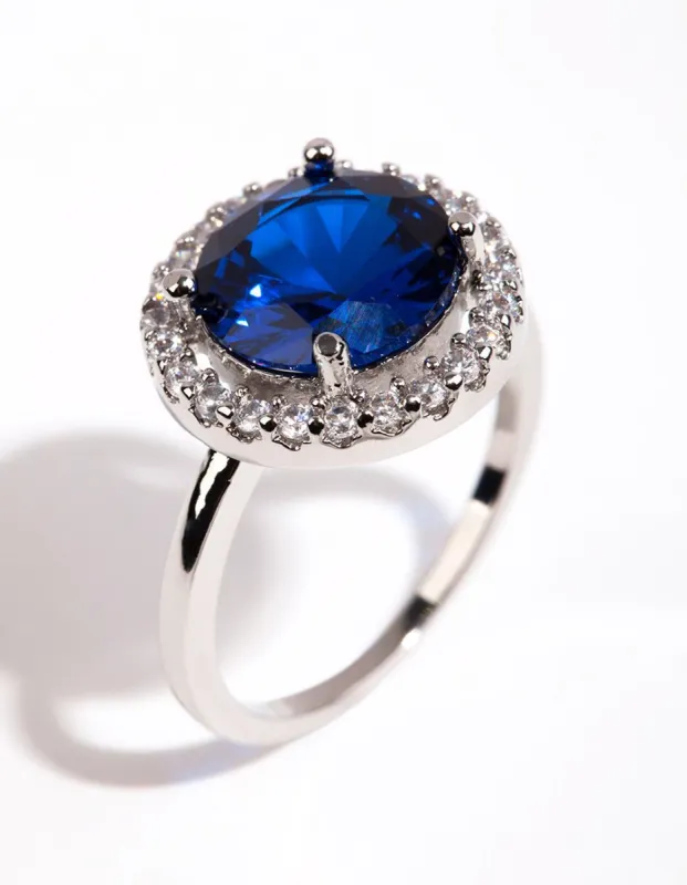 Rhodium Sapphire Cubic Zirconia Halo Ring sold by lovisa
