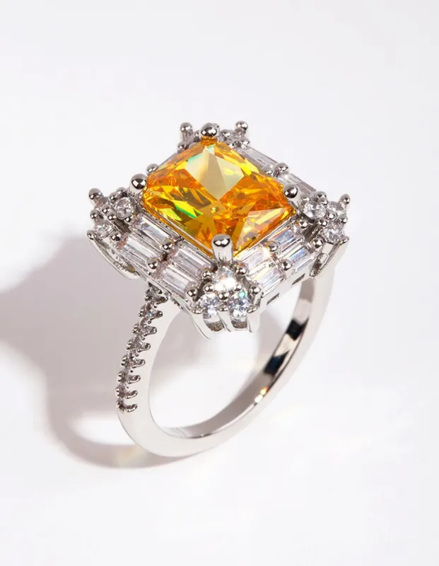 Rhodium Radiant Citrine Cubic Zirconia Ring sold by lovisa