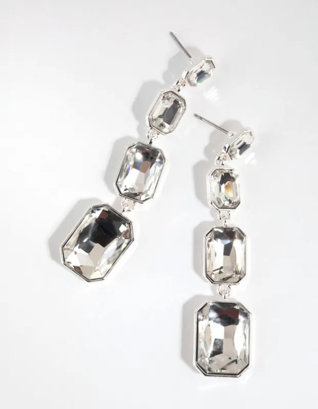 Silver Princess Cut Drop Earrings sold by lovisa