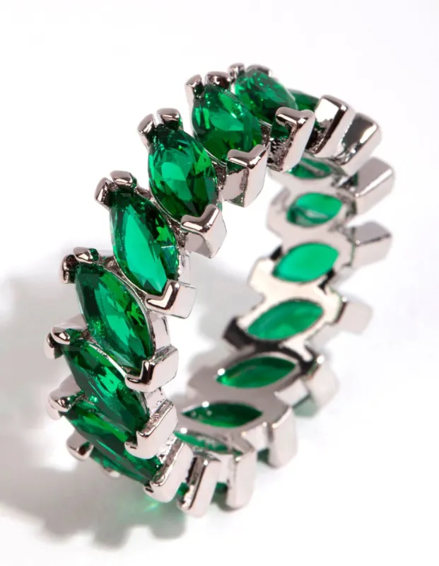 Rhodium Emerald Cubic Zirconia Navette Ring sold by lovisa